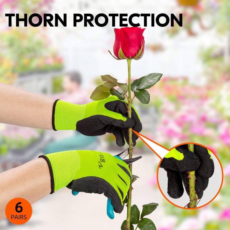 Vgo... 6-Pairs Latex Rubber Coated Gardening and Work Gloves (Size XL, High-Vis Green & Orange, RB6023) - Image 4